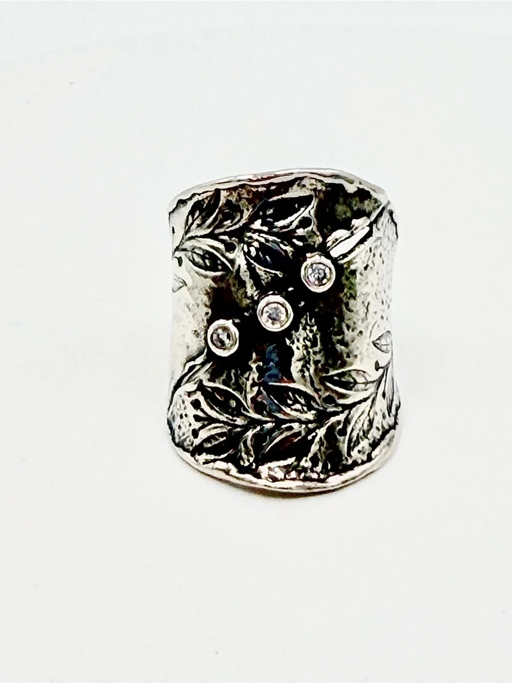 Silpada Vintage HTF Oxidized Sterling Silver & Triple CZ “NATURES MAJESTY” Ring